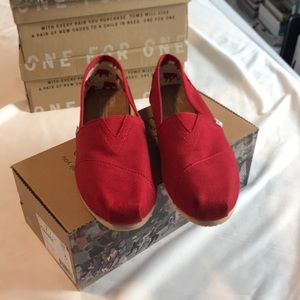 TOMS Classics Red Canvas Slip Ons — Size 10